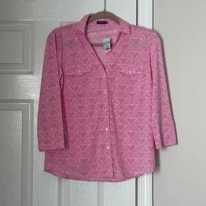 Brand New J. McLaughlin Brynn Knit Top White Pink Button Down Size Small